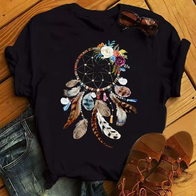 2023NEW Women Summer Short Sleeve Dreamcatcher Feather Fashion Print Lady T-shirts Top T Shirt Ladies Womens Graphic Tee T-Shirt
2023NEW Women Summer Short Sleeve Dreamcatcher Feather Fashion Print Lady T-shirts Top T Shirt Ladies Womens Graphic Tee T-Shirt