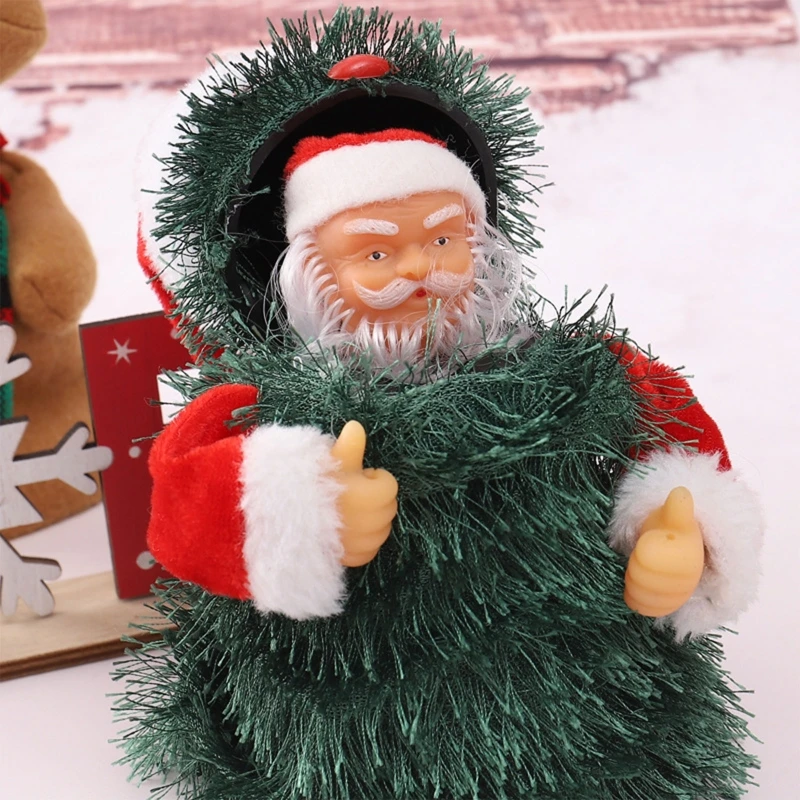 

Dancing Santa Claus Doll Electronic Toy Singing Santa Hide in the Christmas Tree House Holiday Ornament Table Decoration