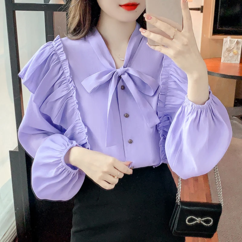 Blusas mujer de moda 2022 elegant sweet purple shirts women lace up bow tie long sleeve blouse top ruffle blouses lantern sleeve
Blusas mujer de moda 2022 elegant sweet purple shirts women lace up bow tie long sleeve blouse top ruffle blouses lantern sleeve