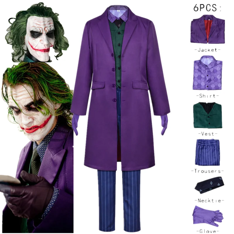 Movie Joker Heath Ledger Cosplay Costume The Dark Knight Mask Coat Shirt Vest Outfit Halloween Party Performance Clothing Suit
Movie Joker Heath Ledger Cosplay Costume The Dark Knight Mask Coat Shirt Vest Outfit Halloween Party Performance Clothing Suit