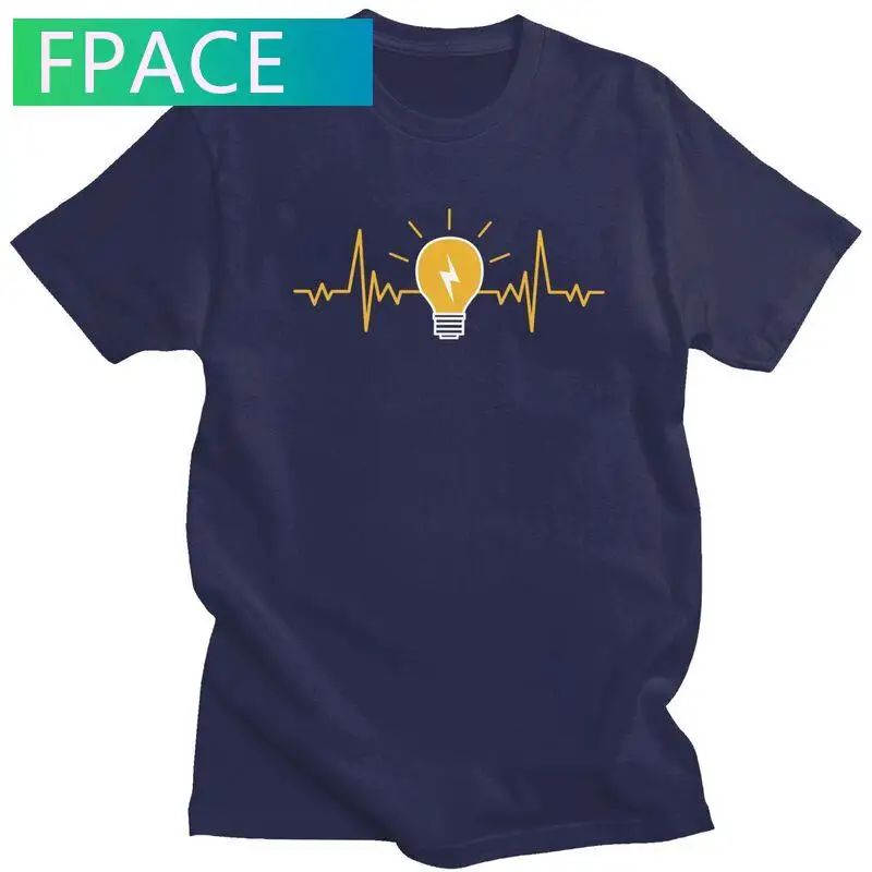 

Electrician Heartbeat Light Bulb T Shirts Short Sleeved Electric Engineer Power T-shirt Printed Tee Cotton Slim Fit Tshirt Merch