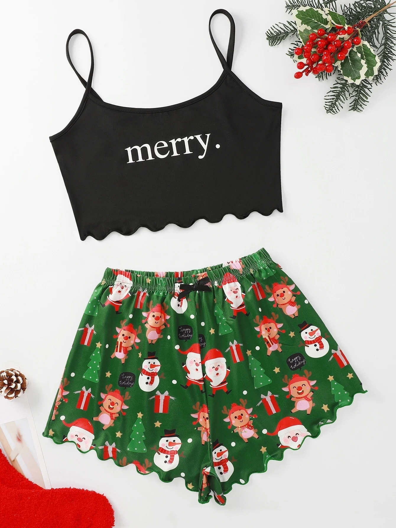 New Style Lady's Merry Christmas Camisole With Shorts Pajama Set Happy Time Print Casual Home Wear Sleepwear Underwear Suits
New Style Lady's Merry Christmas Camisole With Shorts Pajama Set Happy Time Print Casual Home Wear Sleepwear Underwear Suits