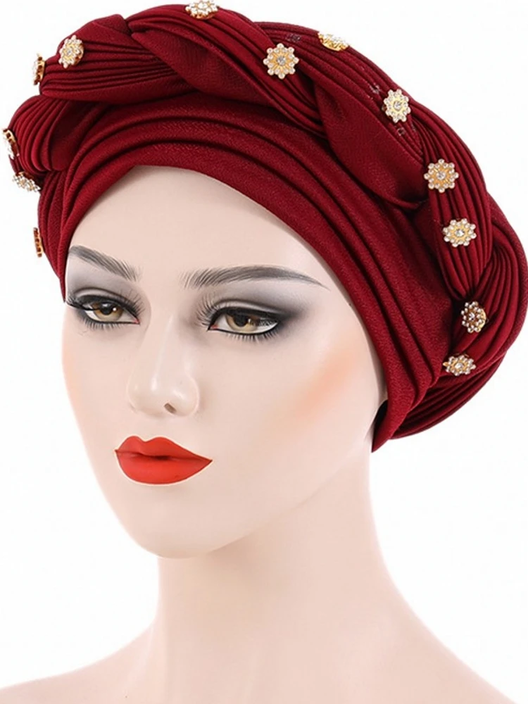 

New African Auto Gele Aso Oke Headties Muslim Turban Caps Nigerian Wedding Gele Ready To Wear Autogele Head Wraps