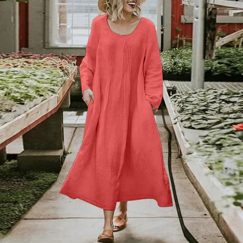 Fashion Simple Long Sleeve A-Line Dress Women Casual Solid Color Loose Dress New Elegant Crew Neck Cotton Linen Dress Streetwear
Fashion Simple Long Sleeve A-Line Dress Women Casual Solid Color Loose Dress New Elegant Crew Neck Cotton Linen Dress Streetwear