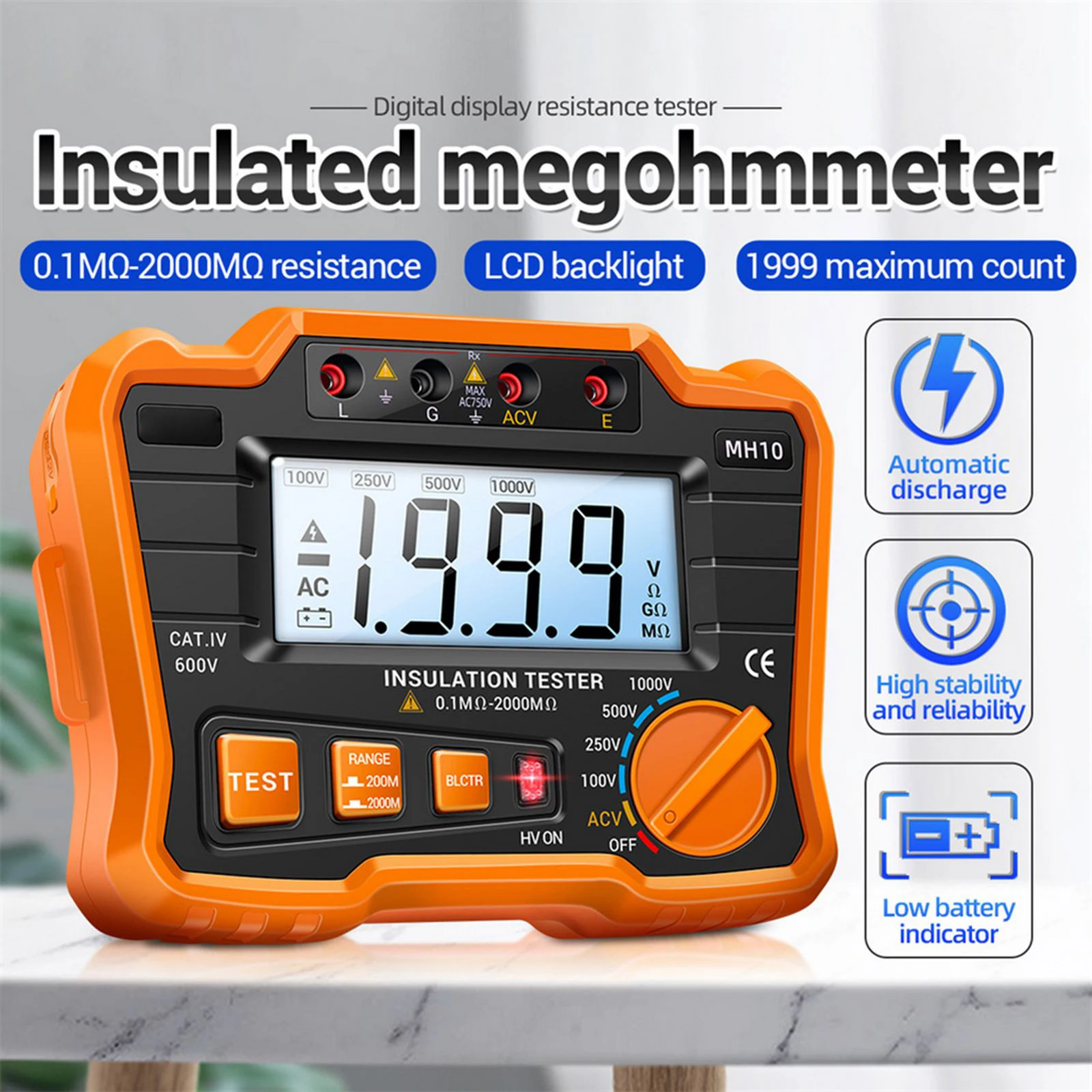 Digital Megohmmeter Insulation Resistance Tester High-Precision Electrical High Resistance Meter Electronic Measuring Meters
Digital Megohmmeter Insulation Resistance Tester High-Precision Electrical High Resistance Meter Electronic Measuring Meters