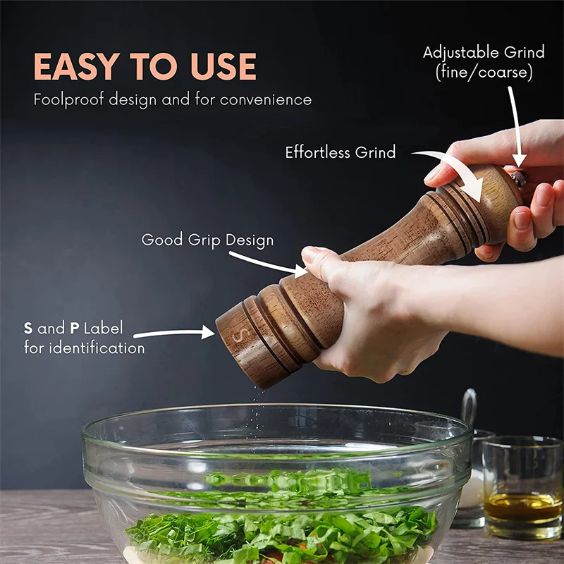 5" 8" 10" Salt and Pepper Grinder, Solid Wood Spice Pepper Mill with Strong Adjustable Ceramic Grinder Kitchen Cooking Tools
5" 8" 10" Salt and Pepper Grinder, Solid Wood Spice Pepper Mill with Strong Adjustable Ceramic Grinder Kitchen Cooking Tools