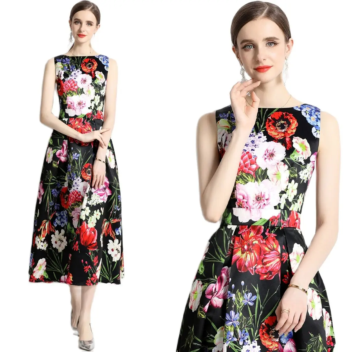 Summer Floral Sleeveless Slim Midi Dress 2023 Women Designer Vacation Round Neck Party Pleated Big Swing Vest Dresses Ballgown
Summer Floral Sleeveless Slim Midi Dress 2023 Women Designer Vacation Round Neck Party Pleated Big Swing Vest Dresses Ballgown