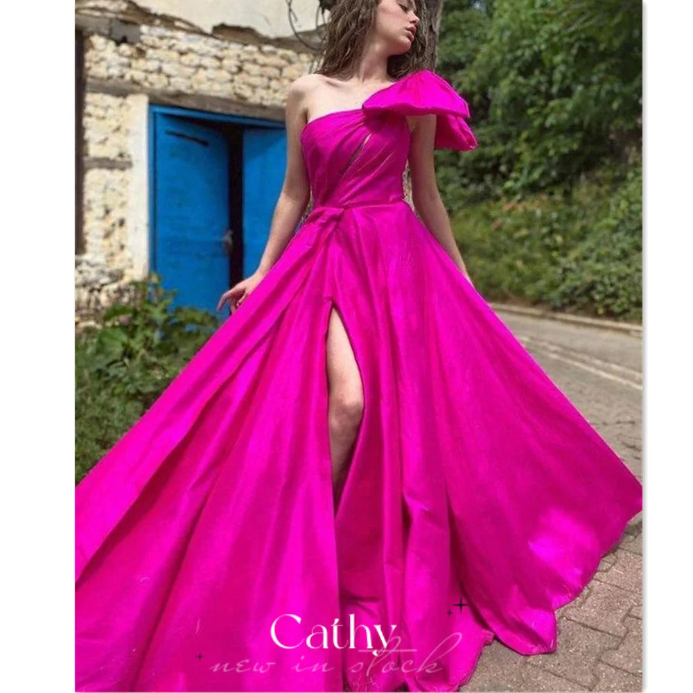 Cathy Simple One Shoulder Prom Dress Rose Pink Party Dress Sexy Side Split Prom Evening Dress Bow On Chest Vestidos De Fiesta
Cathy Simple One Shoulder Prom Dress Rose Pink Party Dress Sexy Side Split Prom Evening Dress Bow On Chest Vestidos De Fiesta