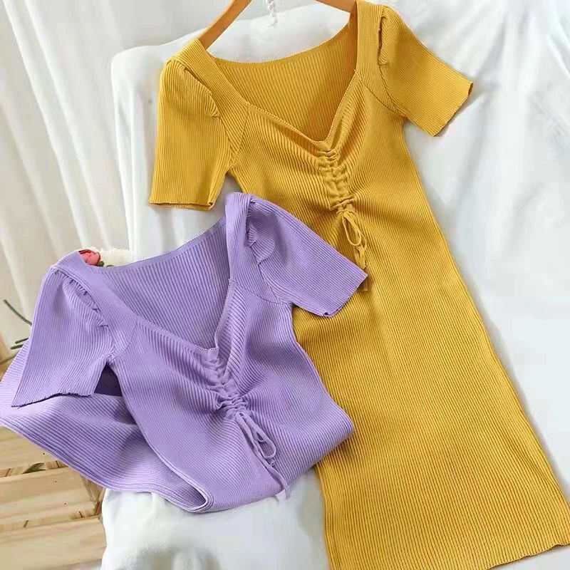 Purple Drawstring Knitted Dress Women Spring and summer 2022 V-neck Draw String knitting Dresses Female Korean Chic Clothing
Purple Drawstring Knitted Dress Women Spring and summer 2022 V-neck Draw String knitting Dresses Female Korean Chic Clothing