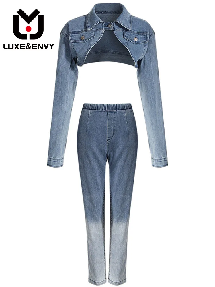 LUXE&ENVY Girl Ultra Short Jean Jacket Lapel Long Sleeve Shawl Gradient Jeans Set 2023 Autumn
LUXE&ENVY Girl Ultra Short Jean Jacket Lapel Long Sleeve Shawl Gradient Jeans Set 2023 Autumn