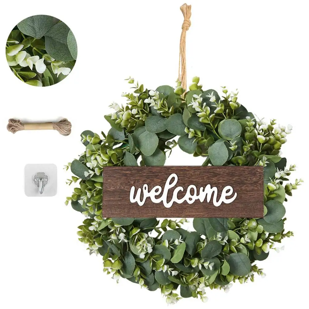 

Искусственный лист эвкалипта, декоративный венок, искусственные зеленые листья, зеленый венок для передней двери, стены, окна, крыльца, Декор