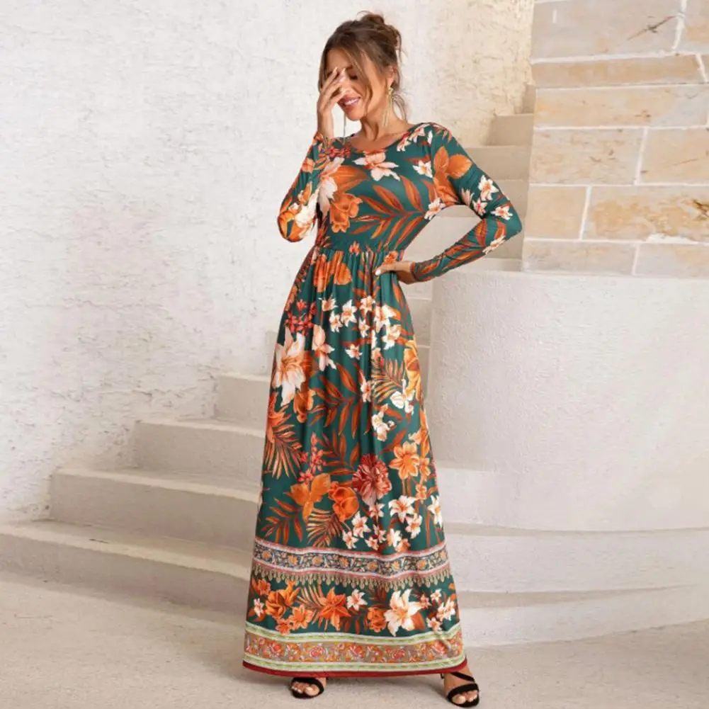 O-Neck Long Sleeves Elastic Waist Tight Large Hem Women Dress Elegant Autumn Winter Floral Print High Waist A-Line Maxi Dress
O-Neck Long Sleeves Elastic Waist Tight Large Hem Women Dress Elegant Autumn Winter Floral Print High Waist A-Line Maxi Dress