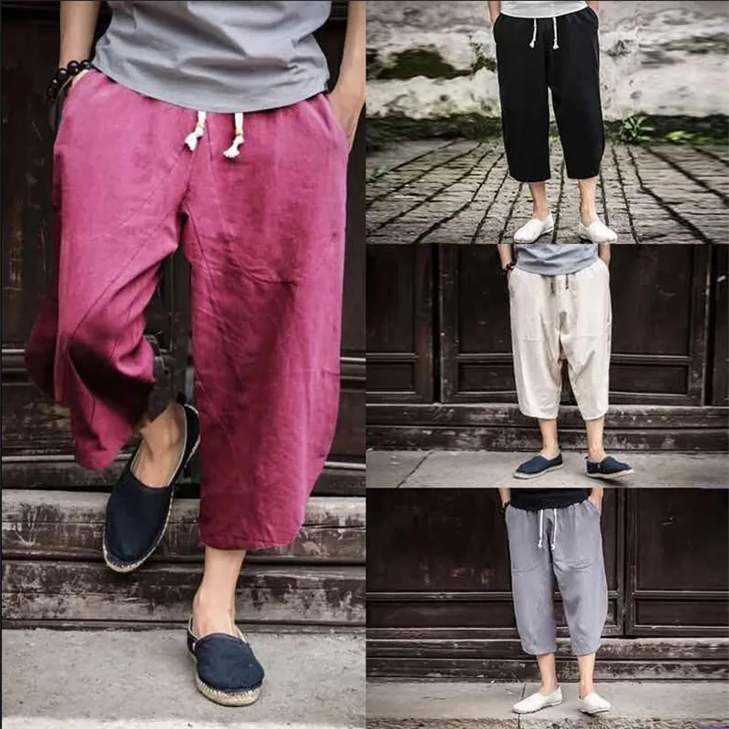 Calf-length men pants Cotton Linen Joggers Pants Solid Thin Sweatpants Male Trousers Pop Mens Sportswear
Calf-length men pants Cotton Linen Joggers Pants Solid Thin Sweatpants Male Trousers Pop Mens Sportswear