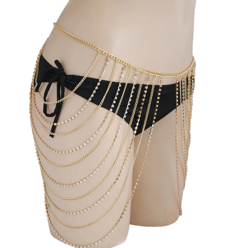 

Simple Gold Silver Tassel Chain Belt Goth Sexy Body Chain Skirt Punk Style Strap Multilayer Waist Thigh Harness Raver Dance