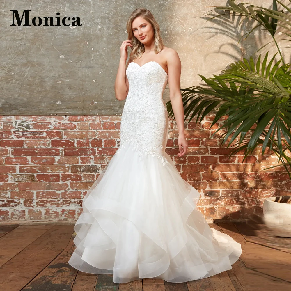 MONICA Attractive Trumpet Wedding Dresses For Bride Sweetheart Ruffles Lace Up Backless Appliques Court Train Sleeveless
MONICA Attractive Trumpet Wedding Dresses For Bride Sweetheart Ruffles Lace Up Backless Appliques Court Train Sleeveless