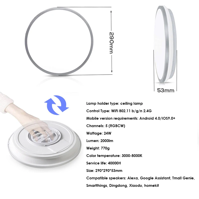 Tuya WiFi Smart LED Ceiling Light RGB Warm White Dimmable Ceiling Lamp APP Voice Control With Alexa/ For Living Bedroom
Tuya WiFi Smart LED Ceiling Light RGB Warm White Dimmable Ceiling Lamp APP Voice Control With Alexa/ For Living Bedroom