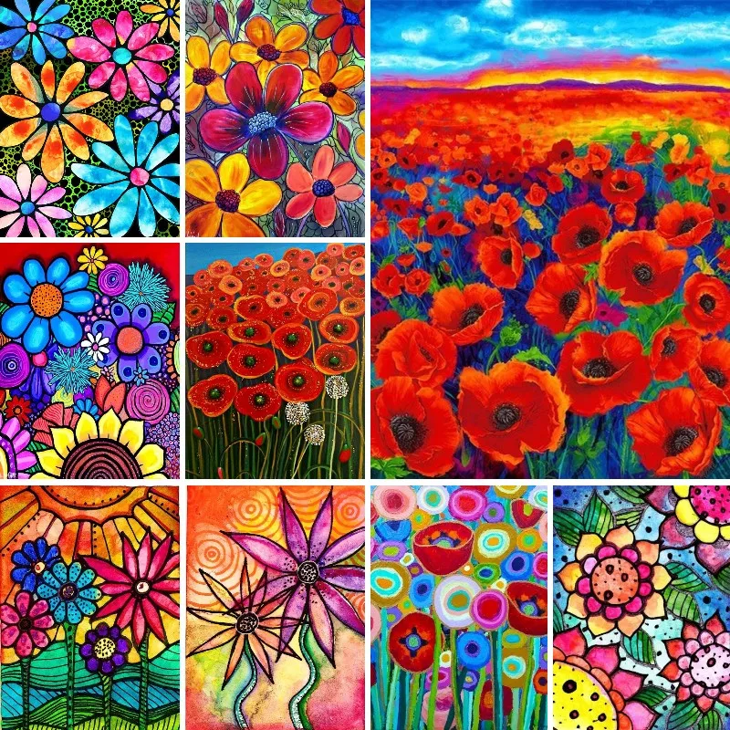 

5D DIY Diamond Painting Kit Colorful Floral Poppies Spring Daisies Full Drill Diamond Embroidery Mosaic Cross Stitch Home Decor