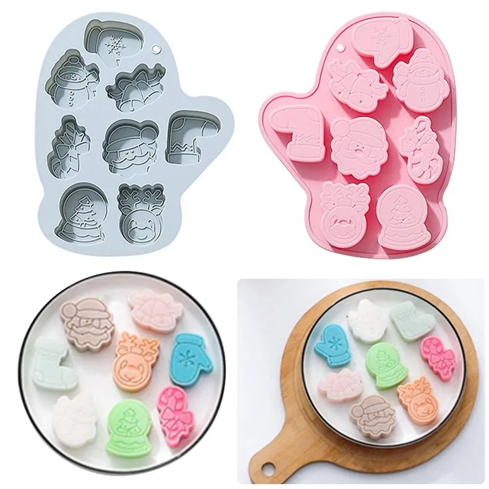 Christmas Theme 8 Cavity Chocolate Cake Mold Elk Bell Christmas Snowman Gloves Shape Santa Claus Tree Silicone Mold 
Christmas Theme 8 Cavity Chocolate Cake Mold Elk Bell Christmas Snowman Gloves Shape Santa Claus Tree Silicone Mold