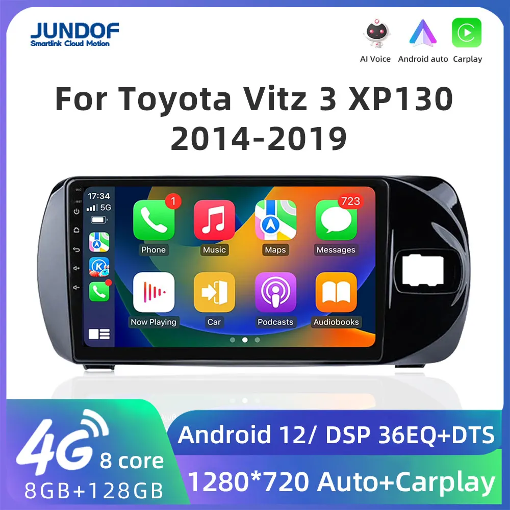 Jundof 2K экран CarPlay радио для Toyota Vitz 3 III XP130 2014-2019 Android Auto 4G автомобильный