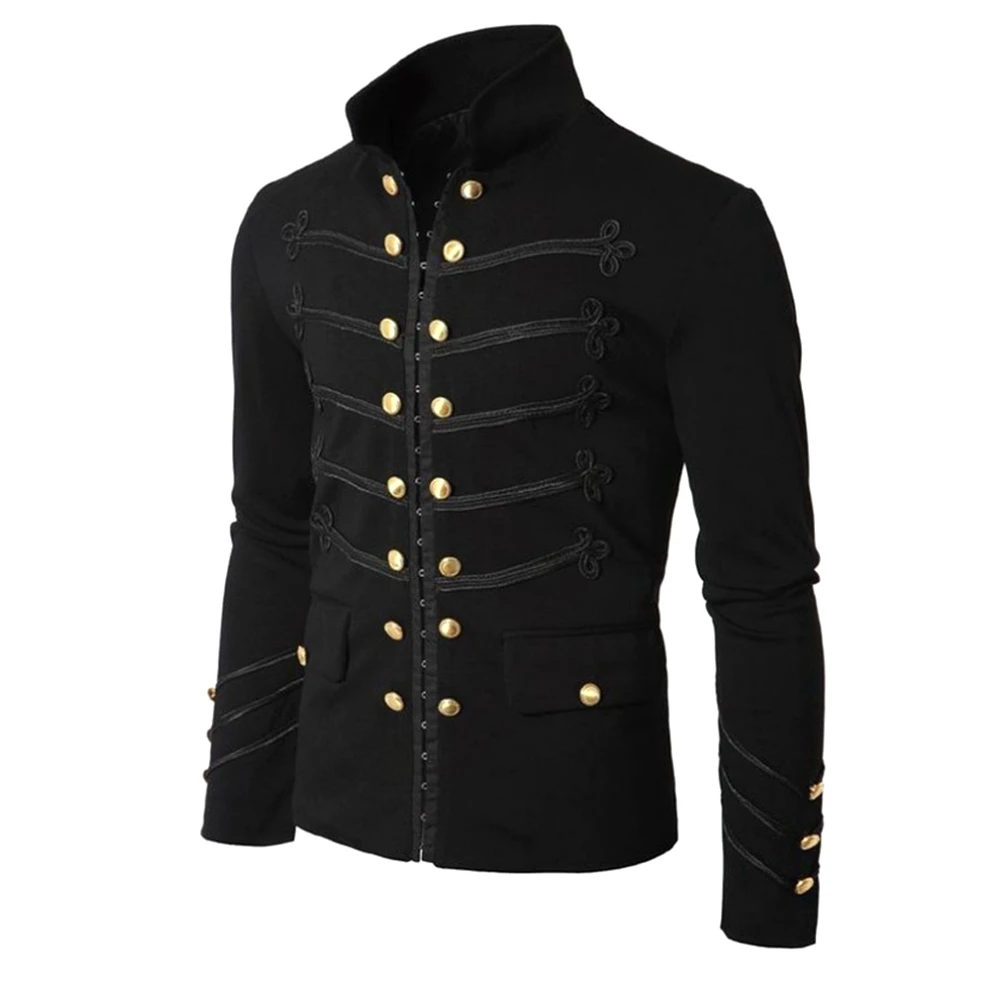 

Куртка мужская с воротником-стойкой, пальто в стиле милитари, ретро-пиджак в стиле панк, Готическая винтажная одежда в стиле стимпанк, рок
