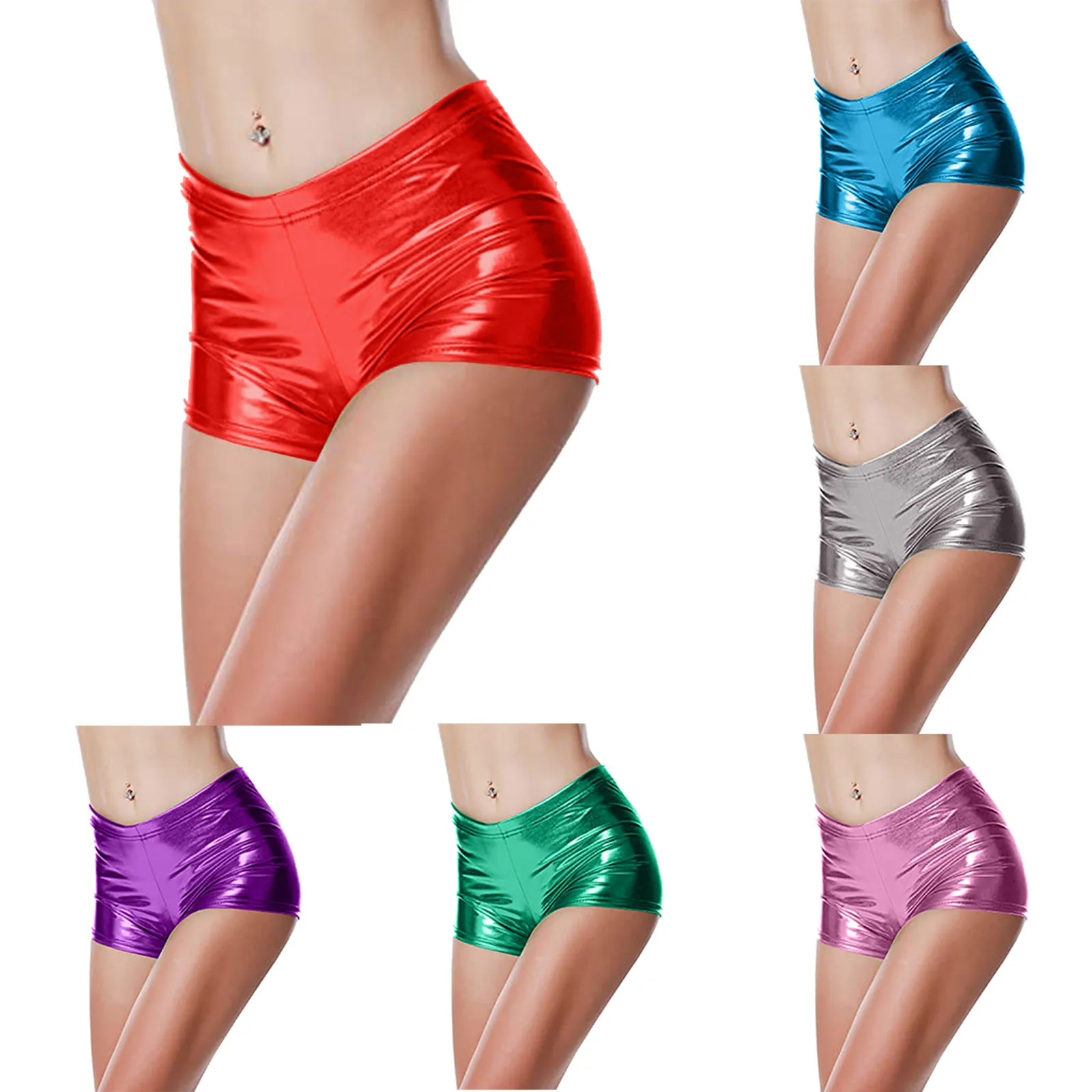 

Сексуальные блестящие женские шорты с эластичной завышенной талией, блестящие короткие брюки из искусственной кожи, облегающие Горячие танцевальные Клубные мини-шорты, брюки