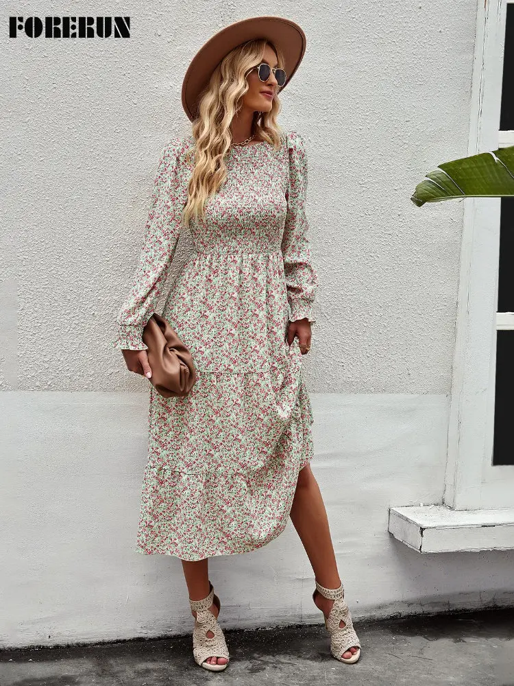 FORERUN Women Long Dress Ruffles Puff Sleeve Floral Elegant Dresses for Ladies Bohemian A Line Casual Robe Longue
FORERUN Women Long Dress Ruffles Puff Sleeve Floral Elegant Dresses for Ladies Bohemian A Line Casual Robe Longue