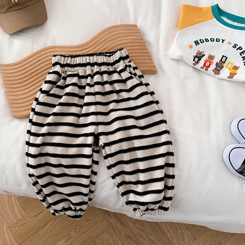 

new delivery children baby fashion pant girl boy pants autumn spring casual striped pants cotton 0-6y 73-130 kids clothes