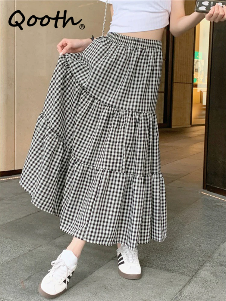 Qooth Women Elastic Waist Printed A-line Plaid Skirt Elegant Vintage High Waist Long Skirt For Spring Summer QT2210
Qooth Women Elastic Waist Printed A-line Plaid Skirt Elegant Vintage High Waist Long Skirt For Spring Summer QT2210