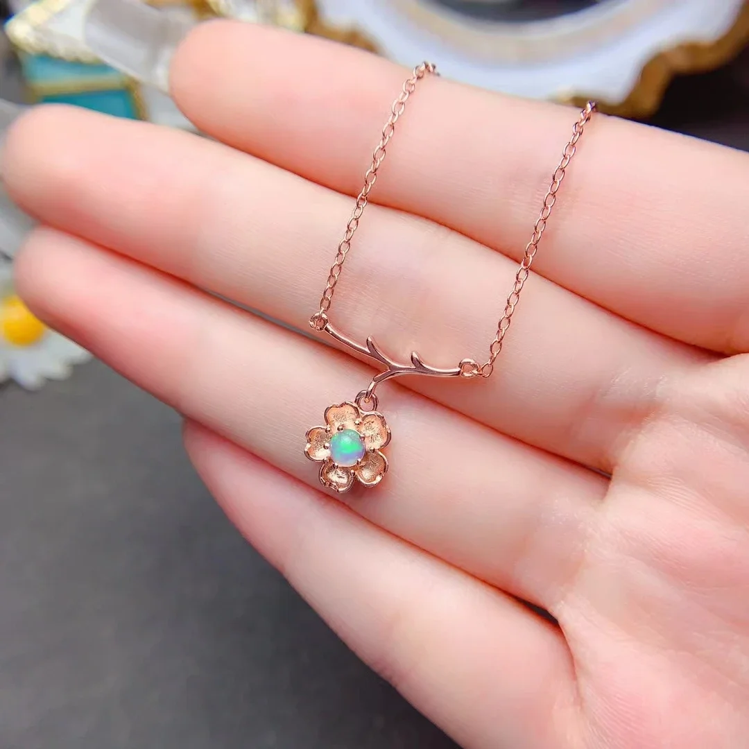 Женский кулон в виде цветка, серебро 925 пробы, австралийский опал, 4 мм