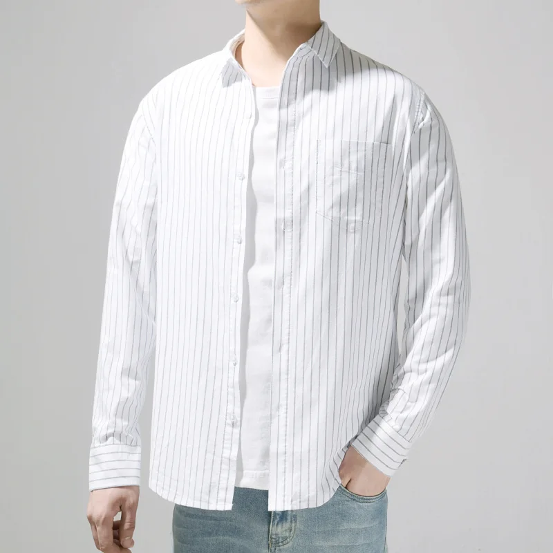 Spring Autumn Lapel Collar Striped Youth Loose Cotton Shirt Casual Fashion Long Sleeve Camisas Para Hombre
Spring Autumn Lapel Collar Striped Youth Loose Cotton Shirt Casual Fashion Long Sleeve Camisas Para Hombre