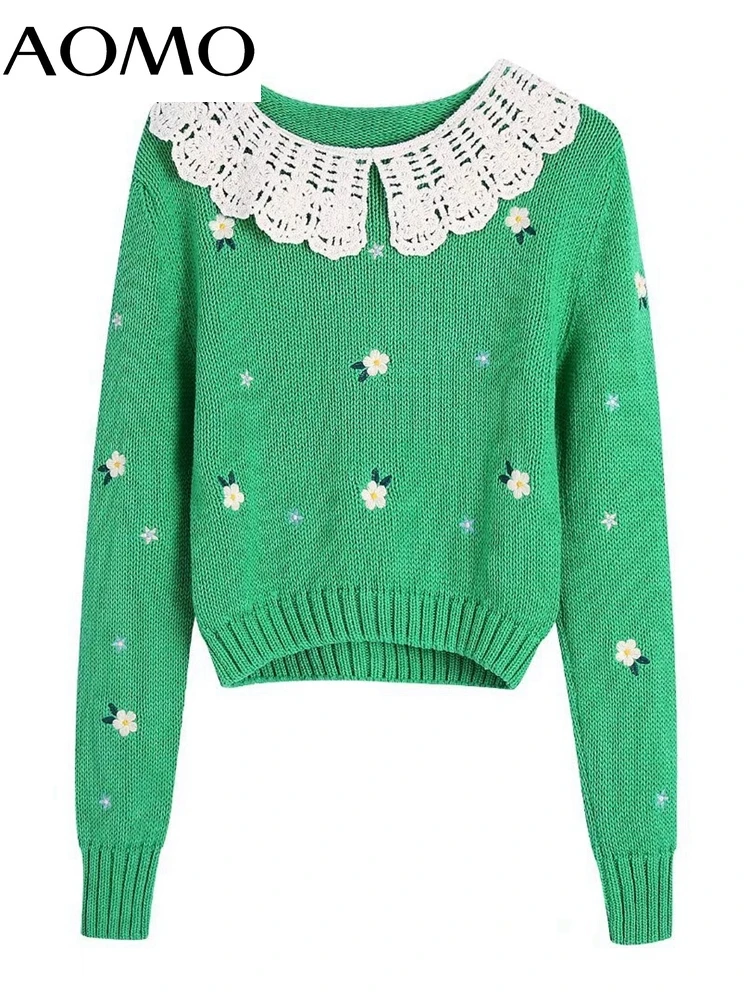 AOMO Women Fashion Lace Collar Patchwork Floral Jacquard Knit Sweater Vintage Long Sleeve Female Pullovers BE527A
AOMO Women Fashion Lace Collar Patchwork Floral Jacquard Knit Sweater Vintage Long Sleeve Female Pullovers BE527A