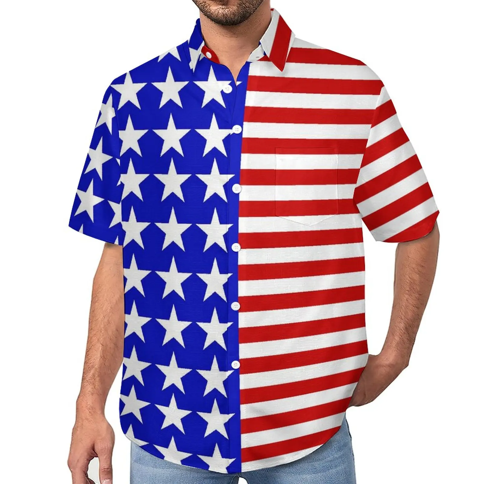 

Рубашка для отпуска с американским флагом США Гавайские повседневные рубашки со звездами и полосками мужские крутые блузки одежда большого размера с коротким рукавом на заказ
