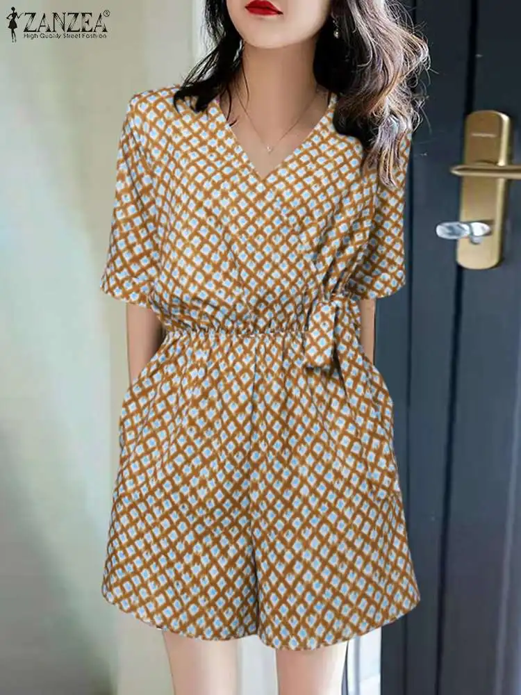 ZANZEA Women Fashion Rompers Casual Checked Plaid Cinched Waist Playsuits Wrapped V Neck Loose Lace Up Elegant Short Jumpsuits
ZANZEA Women Fashion Rompers Casual Checked Plaid Cinched Waist Playsuits Wrapped V Neck Loose Lace Up Elegant Short Jumpsuits