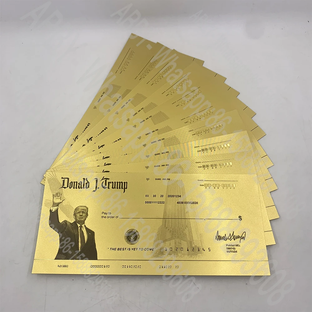 

Free shipping Donald J. Trump golden check 22cm*10cm big trump Patriot card for gifts US president commemorative poster