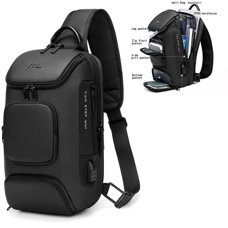 

SUUTOOP Men Multifunction Anti-theft USB Shoulder Bag Travel Pack Messenger Crossbody Sling Chest Bag Pack For Male Women Female