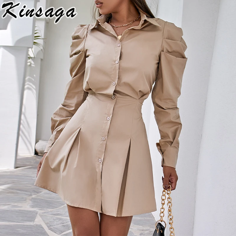 Women Puff Long Sleeve Bodycon Pleated Dress Casual Slim Button Up White Dresses Turn-Down Collar Ruched Mini Dresses Khaki
Women Puff Long Sleeve Bodycon Pleated Dress Casual Slim Button Up White Dresses Turn-Down Collar Ruched Mini Dresses Khaki