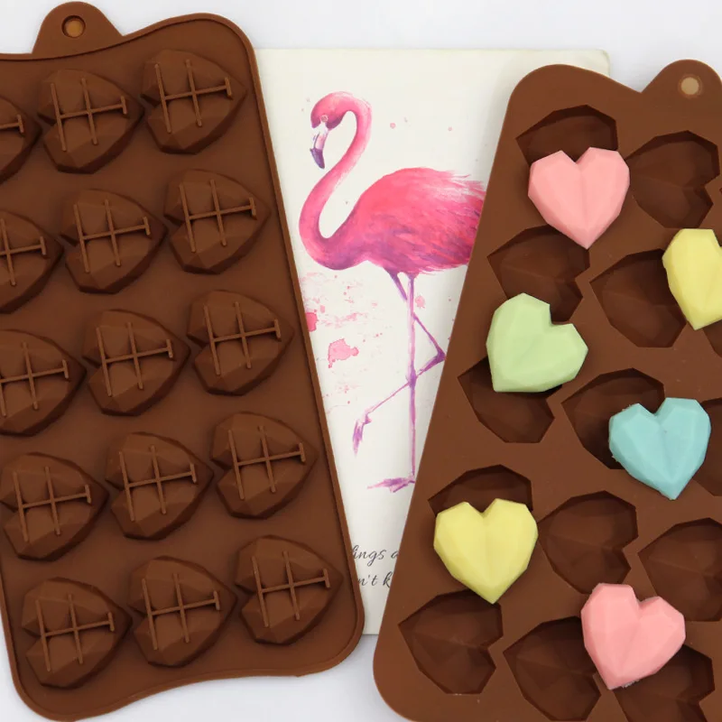 

2021 New Heart Chocolate Molds 15 CavityDiamond love Shape Silicone Wedding Candy Baking Molds Cupcake Decorations Cake Mold 3D