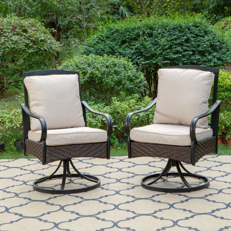 

MF Studio Set of 2 Outdoor Swivel Rocker Club Patio Wicker Chairs with Cushions, Beige