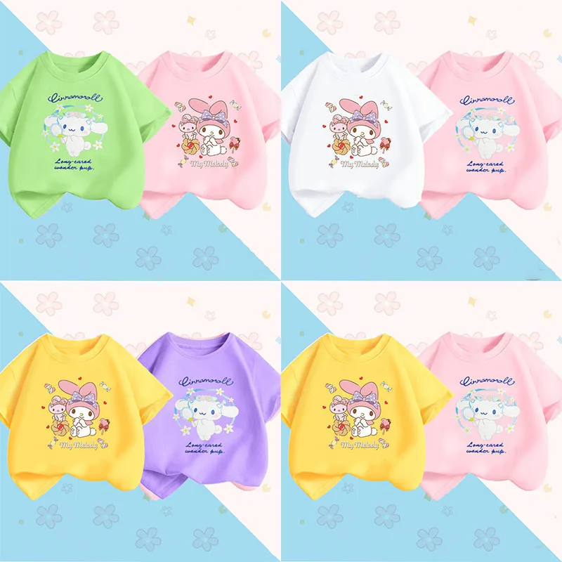 Милый мультяшный кавайный Sanrioed Cinnamoroll My Melody Kuromi новый узор летняя футболка для девочек с коротким рукавом и коротким рукавом
Милый мультяшный кавайный Sanrioed Cinnamoroll My Melody Kuromi новый узор летняя футболка для девочек с коротким рукавом и коротким рукавом