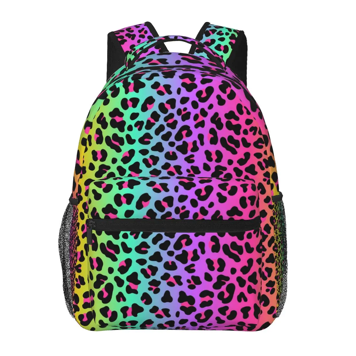 

Rainbow Leopard Backpack Cheetah Neon Print Student Unisex Polyester Outdoor Backpacks Durable Elegant High School Bags Rucksack