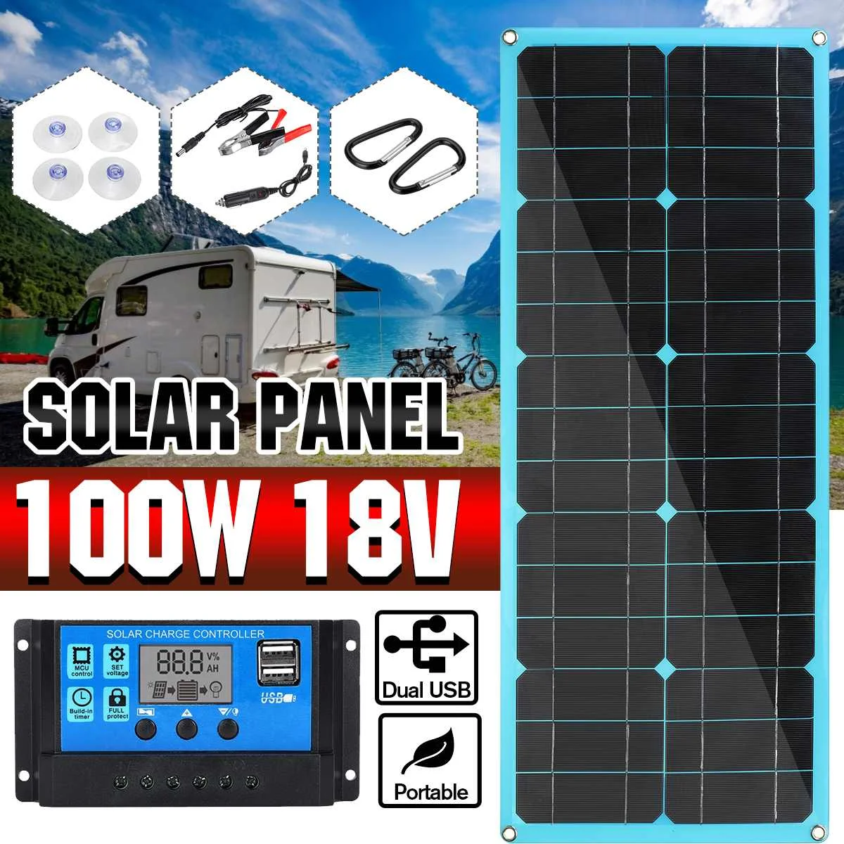 100W With 30A Controller Solar Panel 18V Flexible Solar Cells for Car Ship Yacht Battery Charger Home Roof Camping Waterproof
100W With 30A Controller Solar Panel 18V Flexible Solar Cells for Car Ship Yacht Battery Charger Home Roof Camping Waterproof