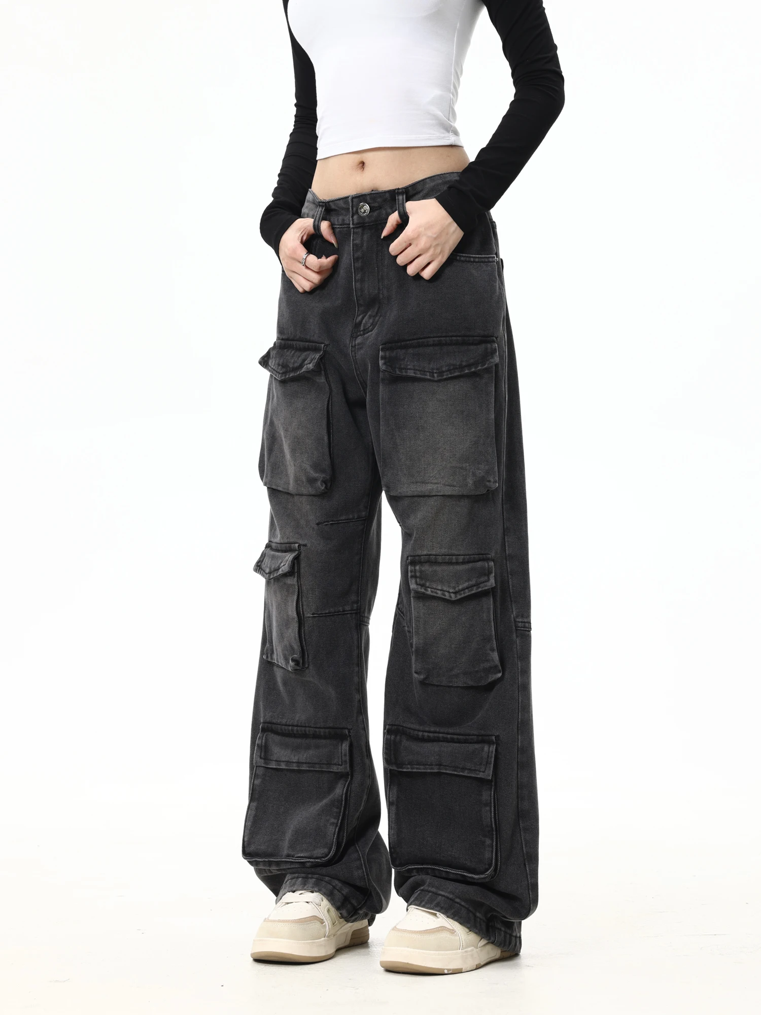 

High Street Straight Wide Leg Jeans 2023 New Hip Hop Multi-Pocket Design Odzież robocza Spodnie męskie i damskie