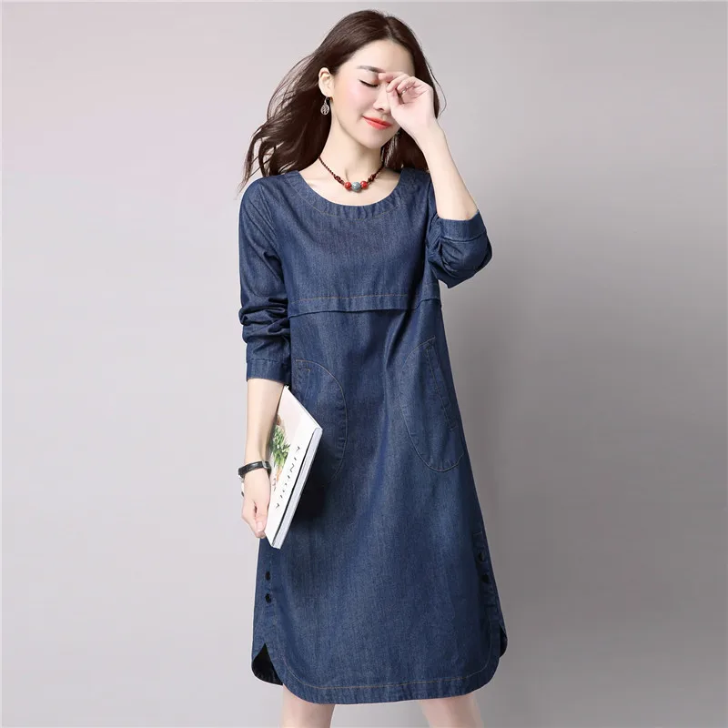 Plus Size 3XL Vintage Women Long Sleeve Denim Dresses Casual Loose Jeans Dress Female Spring Autumn Style A Line Dress Vestidos
Plus Size 3XL Vintage Women Long Sleeve Denim Dresses Casual Loose Jeans Dress Female Spring Autumn Style A Line Dress Vestidos