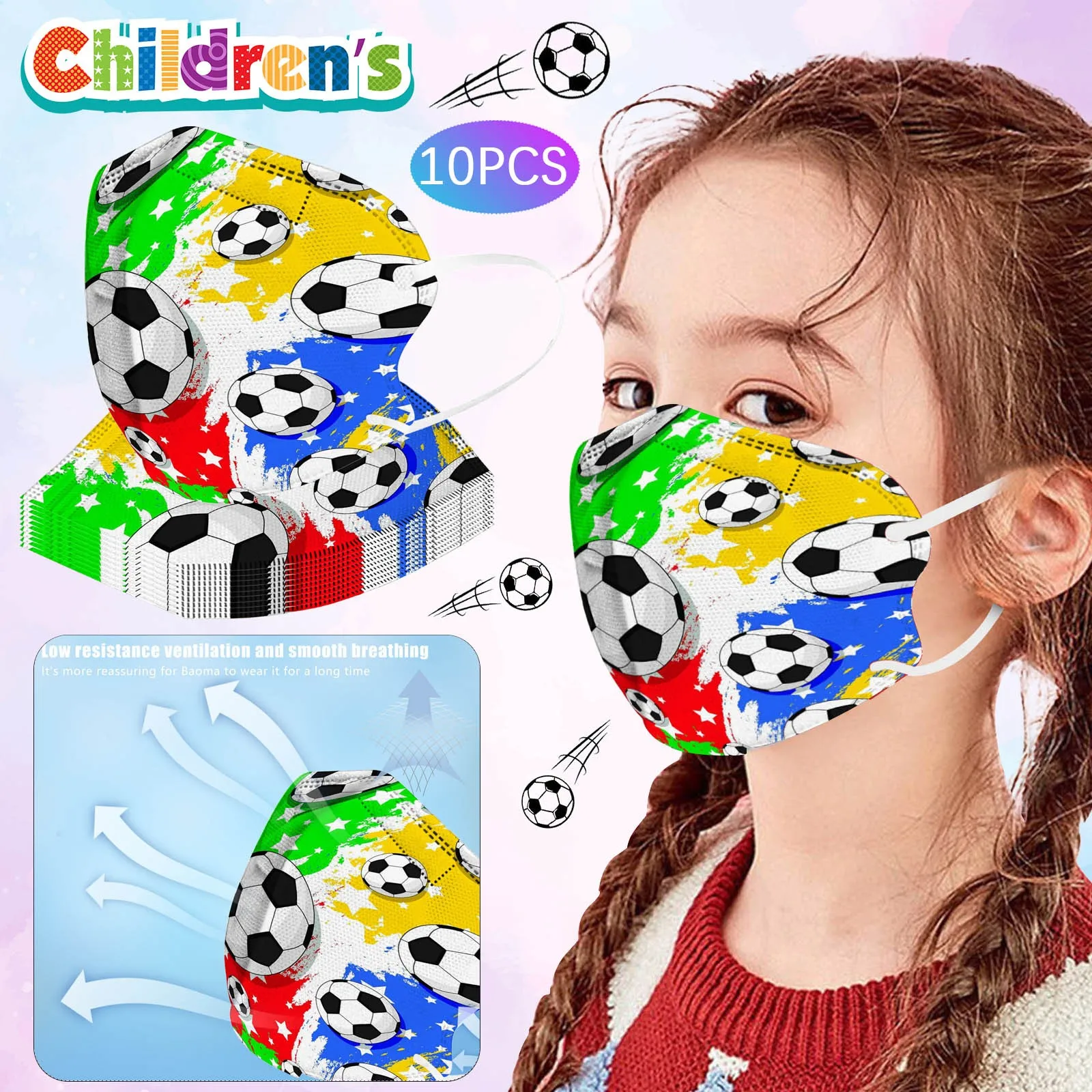 10pc Kids 5-layer High-density Disposable Masks Soccer Doodle Prints Mask Pm2.5 Protection For Kids 2-10 Age Masque Decor
10pc Kids 5-layer High-density Disposable Masks Soccer Doodle Prints Mask Pm2.5 Protection For Kids 2-10 Age Masque Decor
