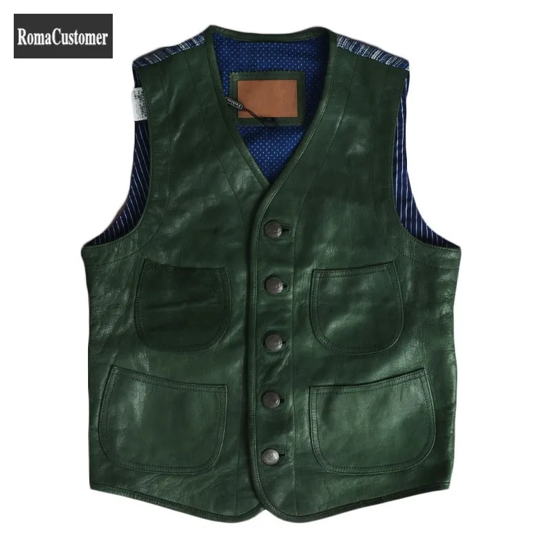 Vintage Genuine Leather Mens V-Neck Sheepskin Suits Vest Male Spliced Single Breasted Sleeveless Outerwear Slim Short Jackets
Vintage Genuine Leather Mens V-Neck Sheepskin Suits Vest Male Spliced Single Breasted Sleeveless Outerwear Slim Short Jackets