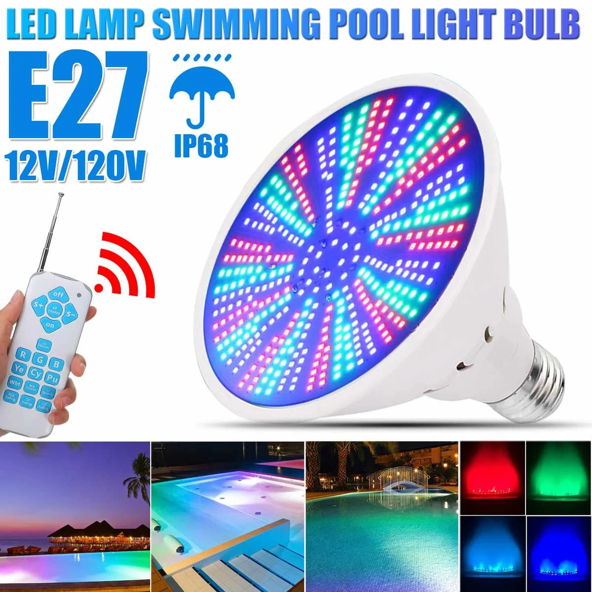 

45W RGB Swimming Pool Light with Remote Control RGB Underwater LED Light IP68 Submersible Led Lights E27 Garden Party Decoration