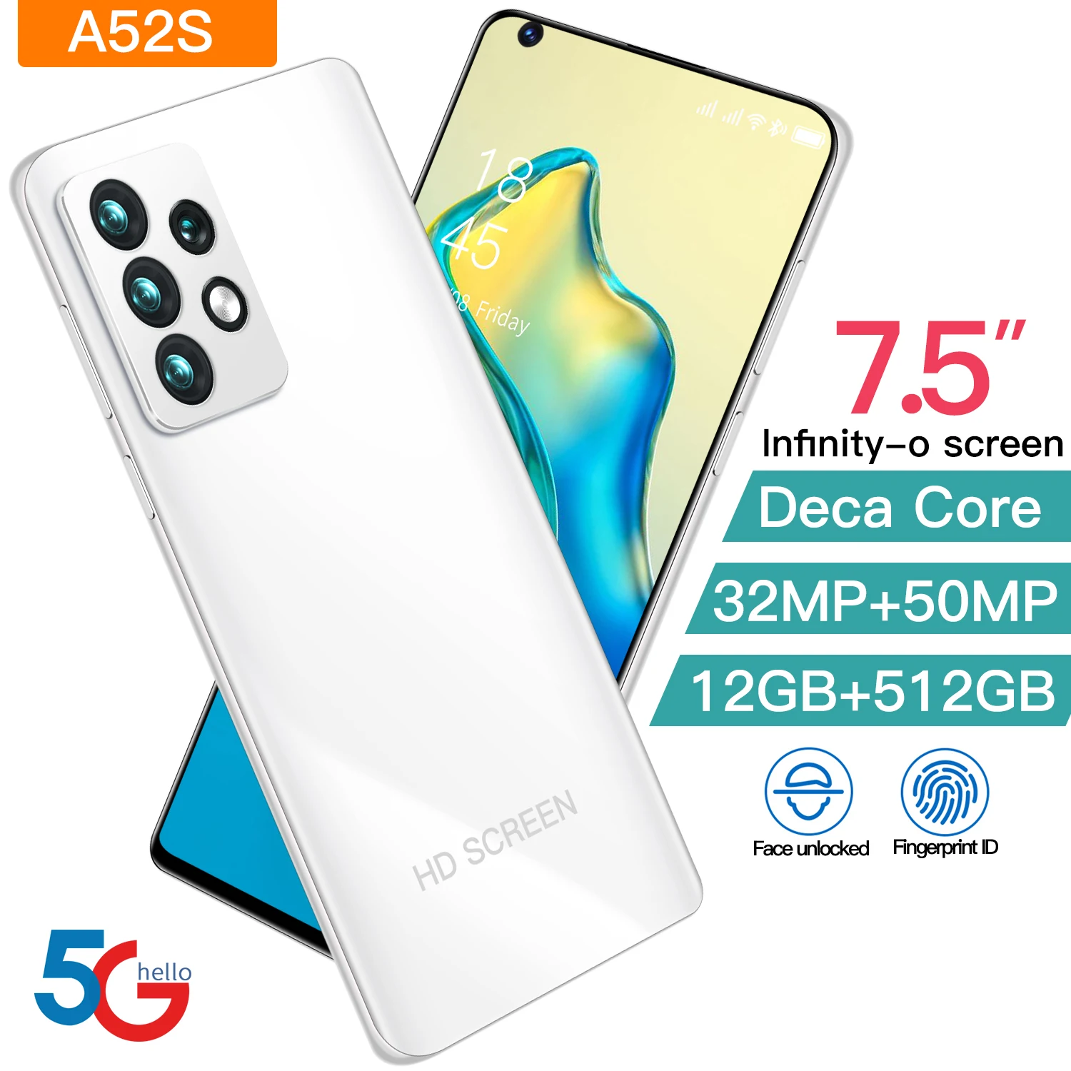 Новинка A52S 7.5 дюйм андроид смартфон 16 + 512 Гб 32 + 50 МП 5000 мАч процессор MT6889Z распознавание лица две SIM-карты с Google Play
Новинка A52S 7.5 дюйм андроид смартфон 16 + 512 Гб 32 + 50 МП 5000 мАч процессор MT6889Z распознавание лица две SIM-карты с Google Play