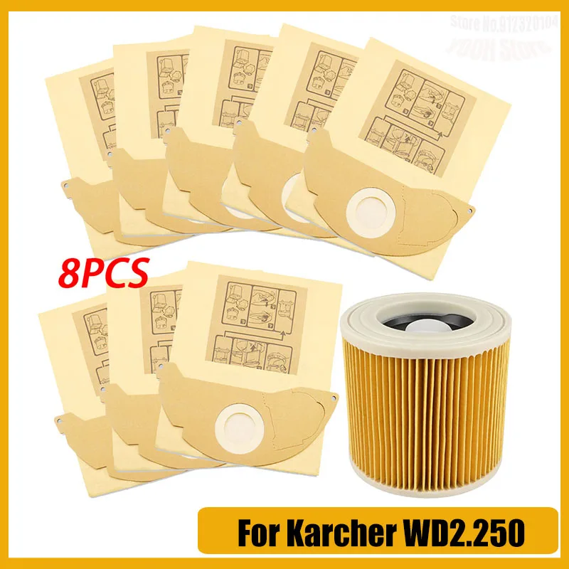 

Hepa бумажные фильтры пылесборники для Karcher WD2250 A2004 A2054 MV2 WD2, сменные мешки, запасные части, аксессуары