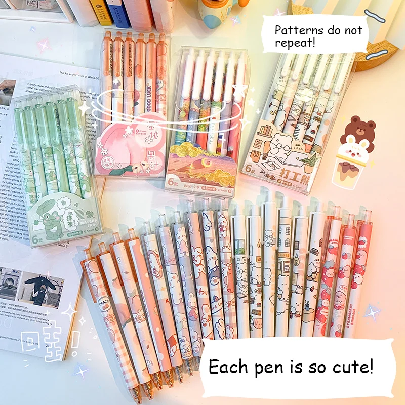 6Pcs/Set Kawaii Gel Pen 0.5mm Press Students To Write Homework Cute Cartoon Pattern Boxed Ballpoint School Office Stationery
6Pcs/Set Kawaii Gel Pen 0.5mm Press Students To Write Homework Cute Cartoon Pattern Boxed Ballpoint School Office Stationery