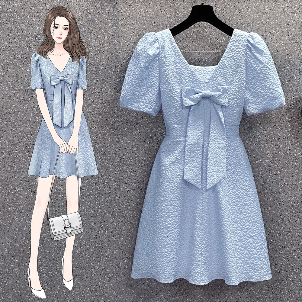 JSXDHK 2022 Sweet Summer Sexy V Neck Dress Fashion Women Short Sleeve Bow Jacquard Blue Ladies Back Beading Party Mini Dresses
JSXDHK 2022 Sweet Summer Sexy V Neck Dress Fashion Women Short Sleeve Bow Jacquard Blue Ladies Back Beading Party Mini Dresses